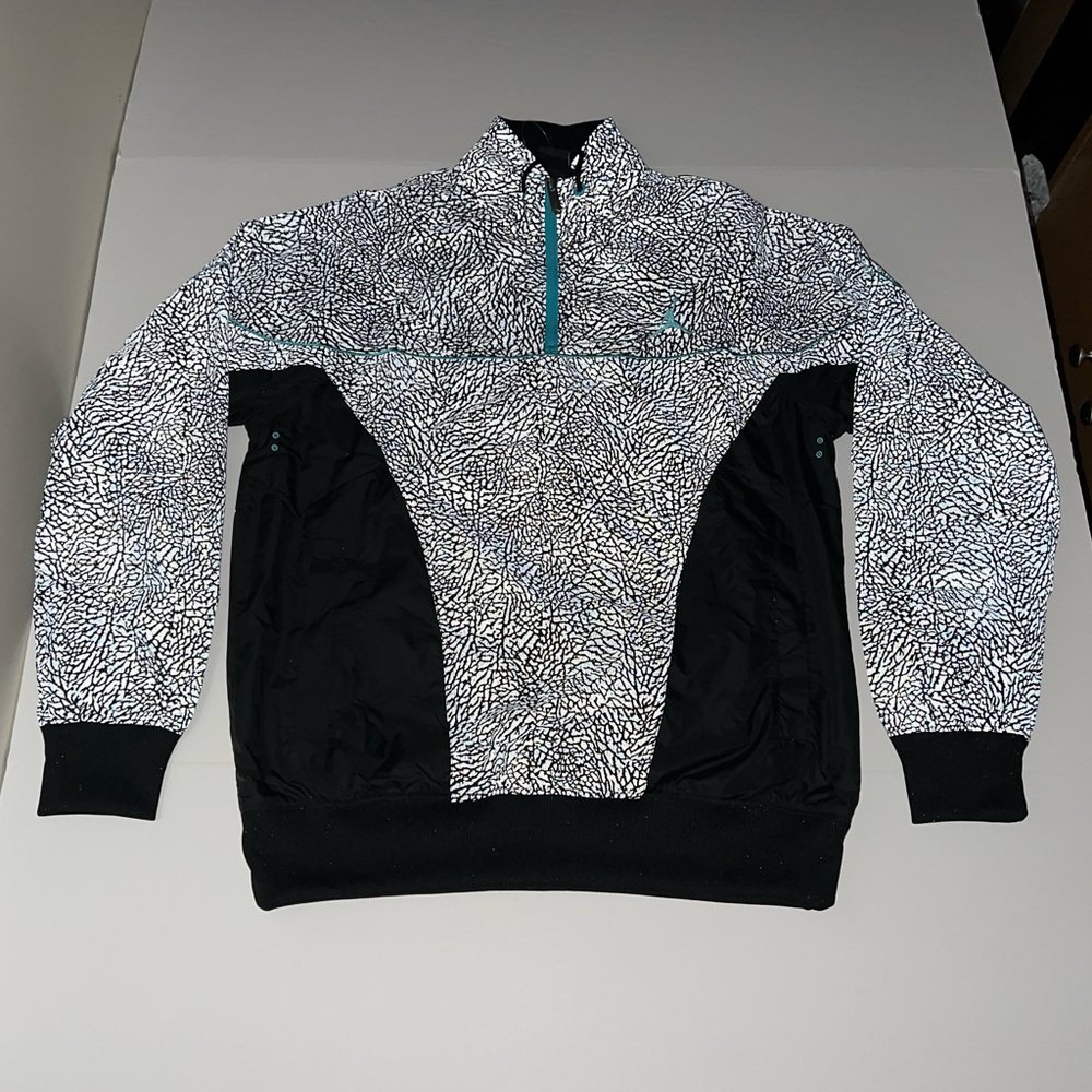 Jordan, Cement Print Reflective, Half Zip Windbreaker Jacket, Black & Blue